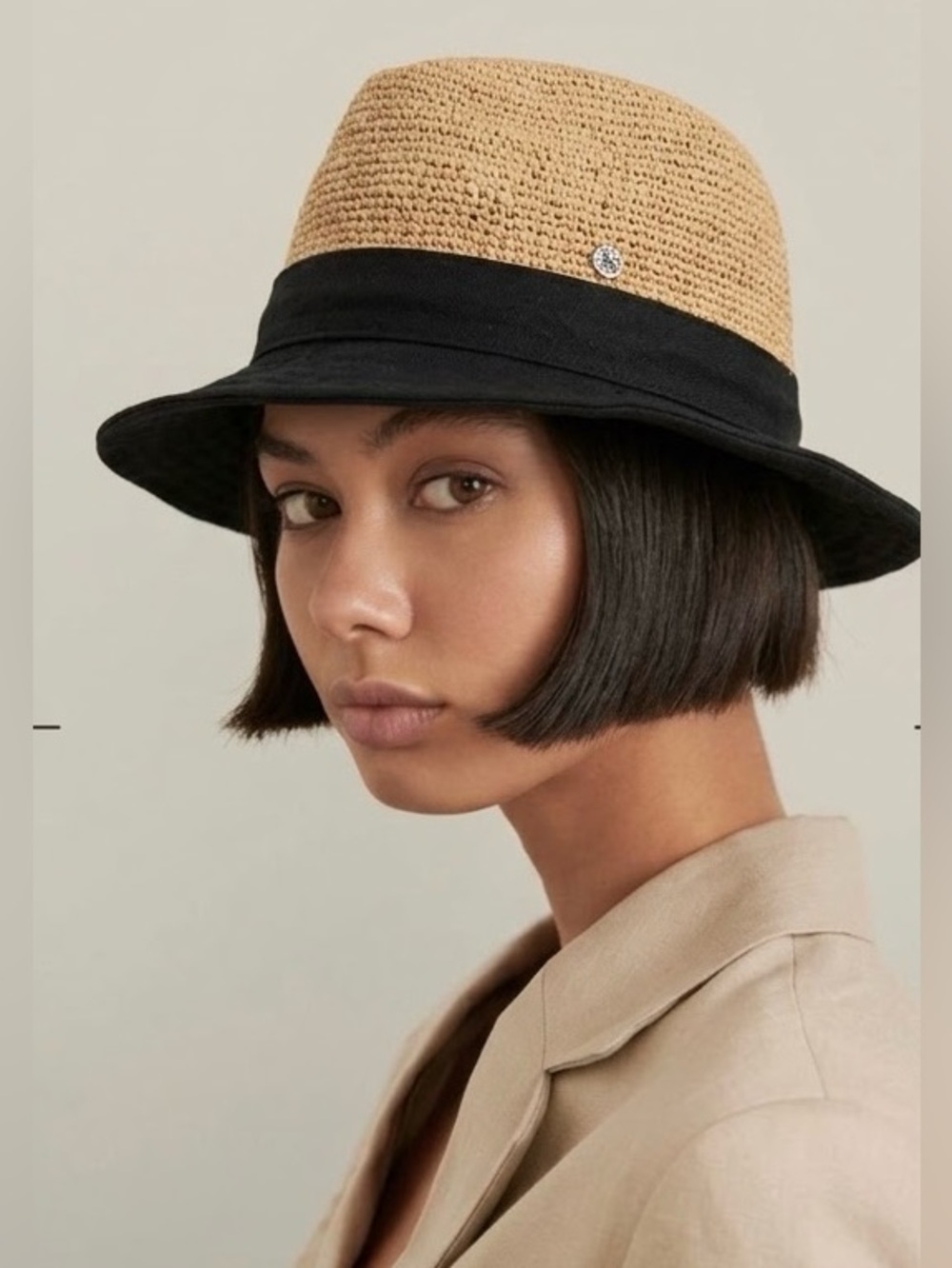 Flora Bella Remy Fedora Crochet Raffia Linen Straw Sun Hat NWT Natural Black